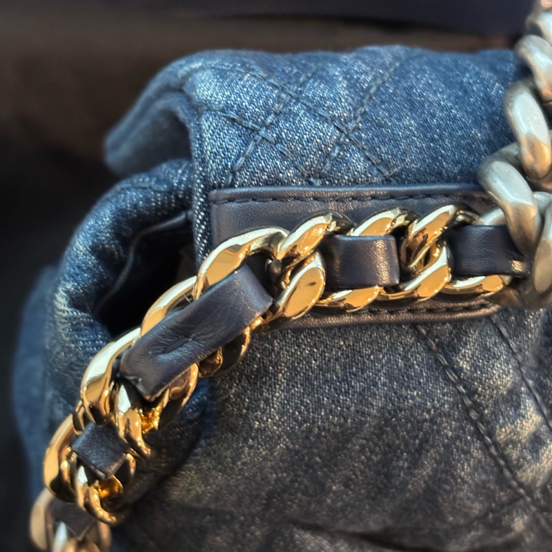 99新🆕Chanel丹寧牛仔款深藍小號19bag手提斜款單肩包-12