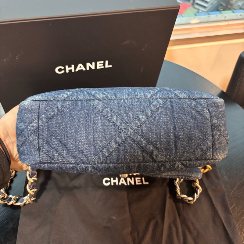99新🆕Chanel丹寧牛仔款深藍小號19bag手提斜款單肩包-15