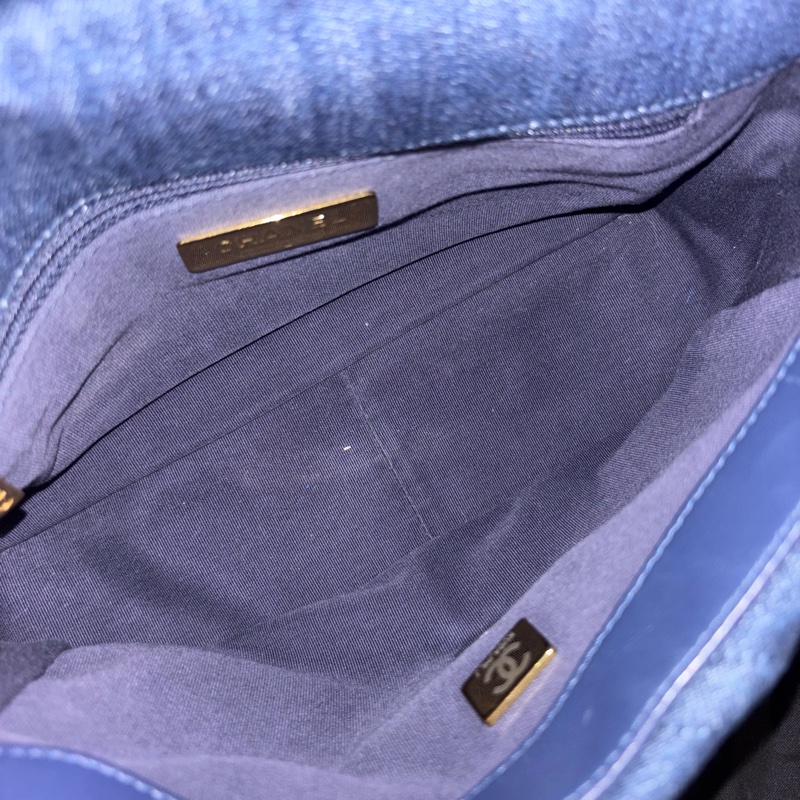 99新🆕Chanel丹寧牛仔款深藍小號19bag手提斜款單肩包-19