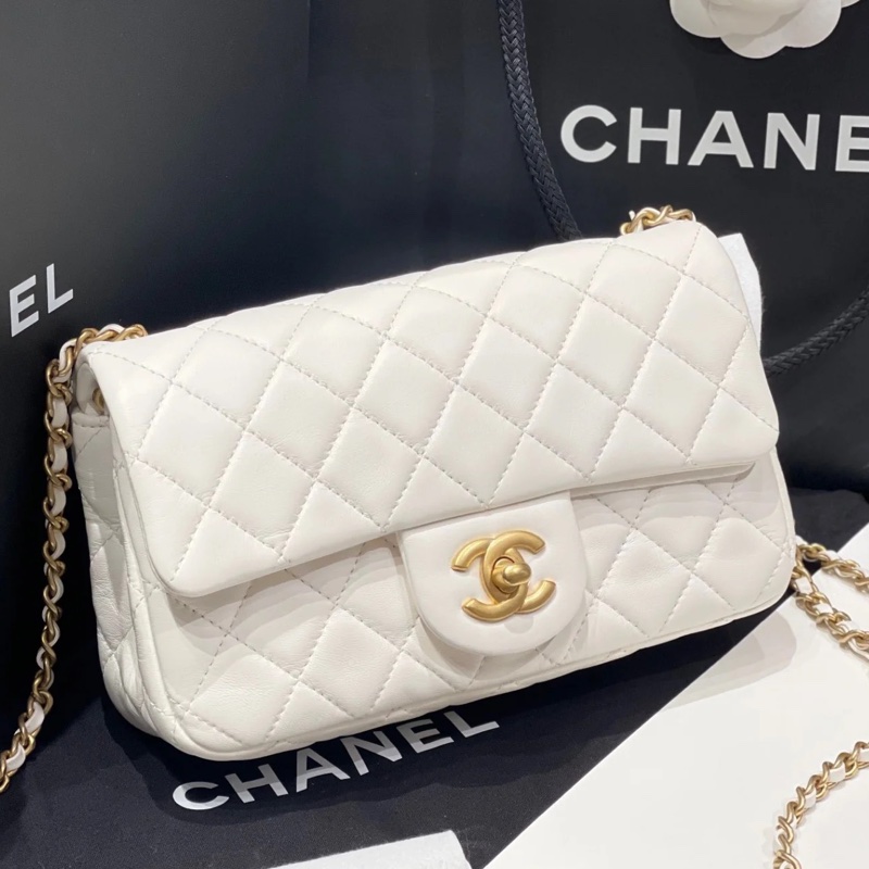 絕美新款🈶購證🆕Chanel白色金球羊皮mini cf鏈條斜挎單肩包🐑-4