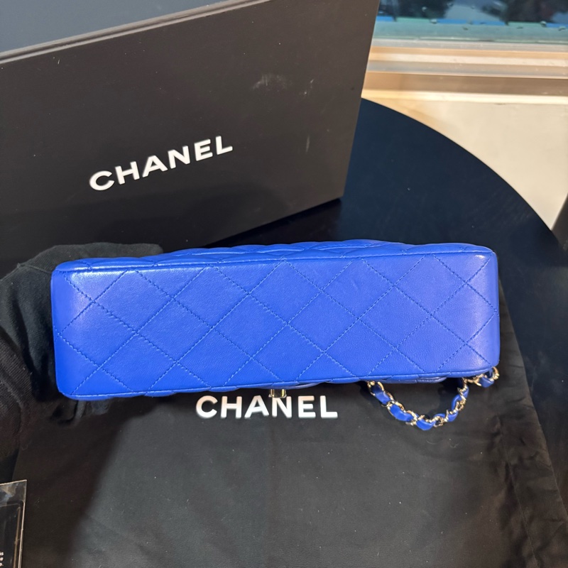 99新🆕Chanel寶藍色金扣羊皮CF23鏈條手提斜挎包🧵-6