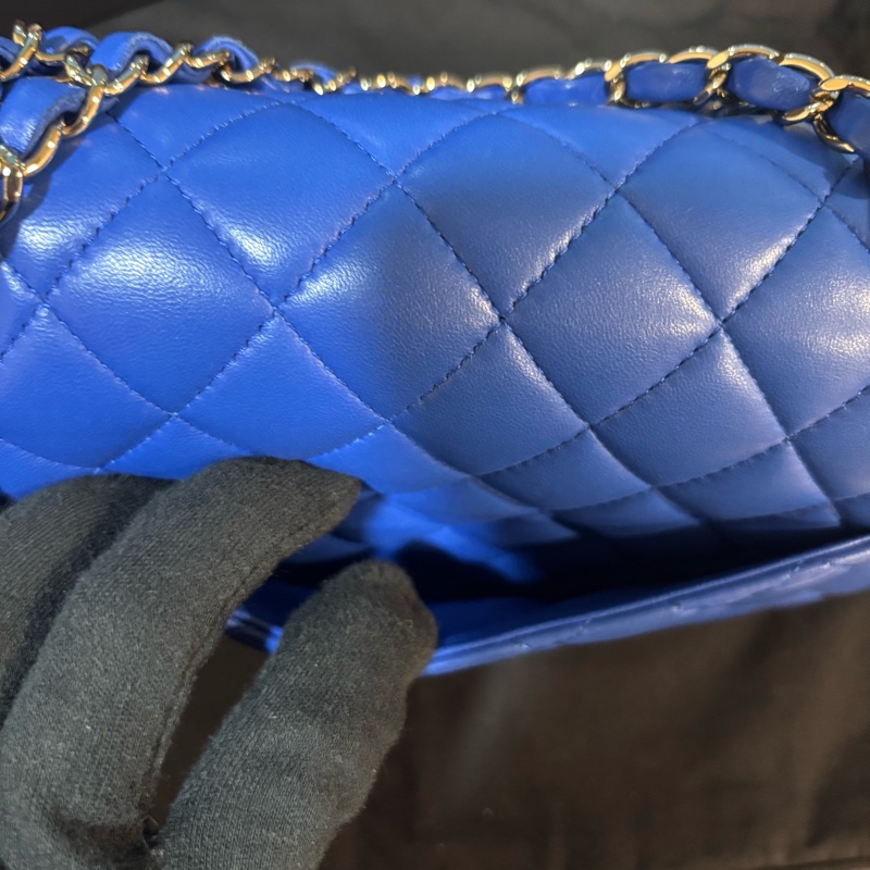 99新🆕Chanel寶藍色金扣羊皮CF23鏈條手提斜挎包🧵-8