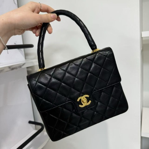 「JL精品代購」95新 香奈兒黑金羊kelly型手提翻蓋包