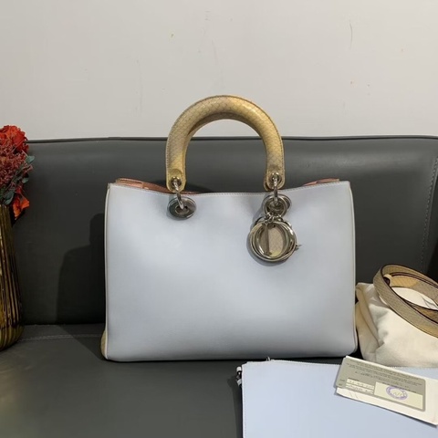 Dior vip Dior中號托特包夏日馬卡龍/冰淇淋色蛇皮拼牛皮，2013購入