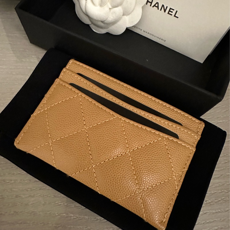 全新Chanel香奈兒經典奶茶色荔枝皮卡夾-1