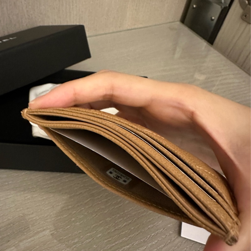 全新Chanel香奈兒經典奶茶色荔枝皮卡夾-4