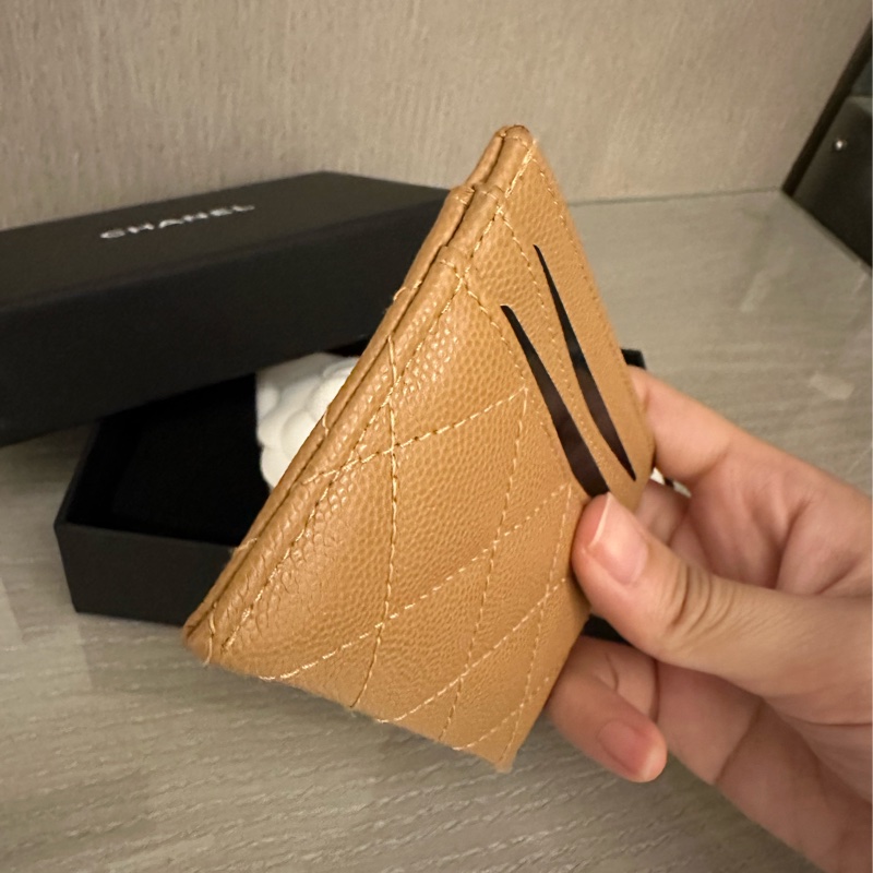 全新Chanel香奈兒經典奶茶色荔枝皮卡夾-6