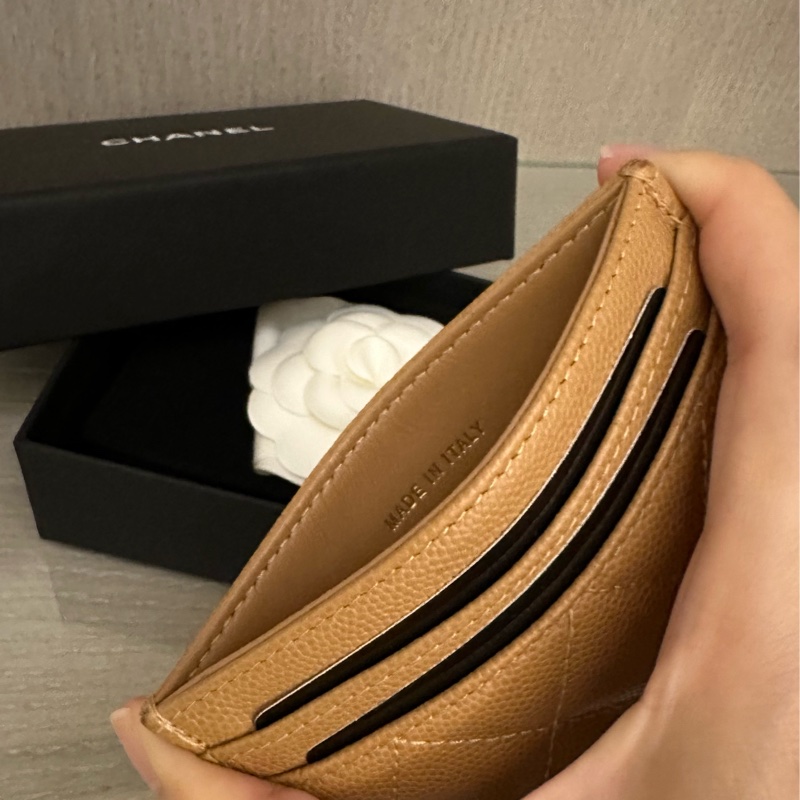 全新Chanel香奈兒經典奶茶色荔枝皮卡夾-13