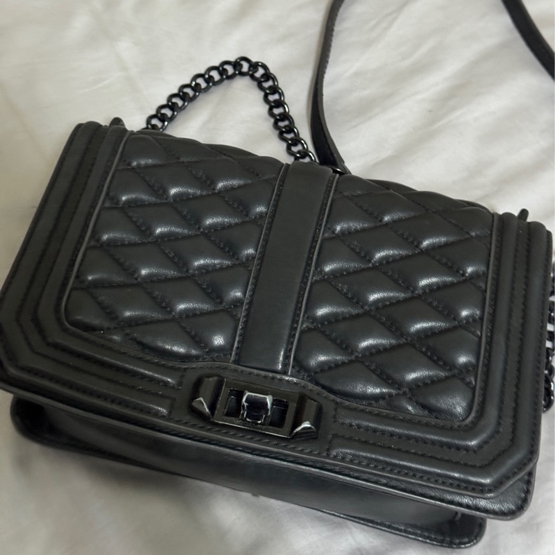 Rebecca minkoff Love包RM鏈條女包牛皮菱格紋肩包-0