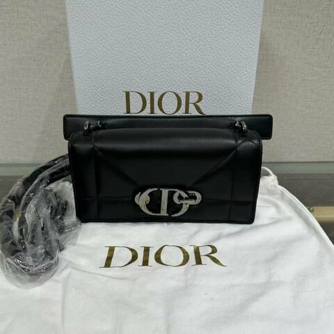✨ DIOR 黑色羊皮騰格紋手提斜背包 20*10*8 99新配件塵袋盒子