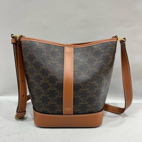 Celine 191442 摩卡色拼牛皮 水桶包 Triomphe bucket