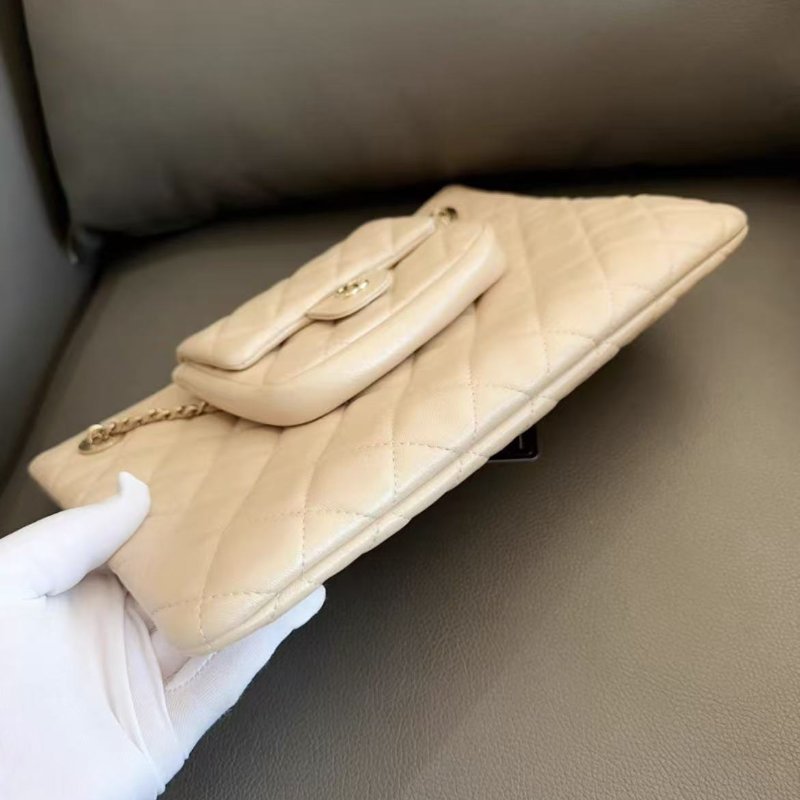 ✨CHANEL 手拿包雙子星珠光色 27.5×19.5 97新配件塵袋-6