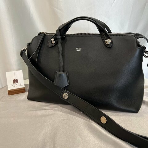 FENDI BYTHEWAY黑皮革手提波士頓包