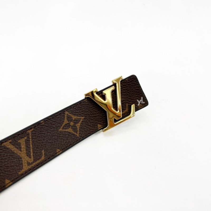 ❣LV皮帶 原花黑牛皮金LOGO釦頭雙面皮帶-5