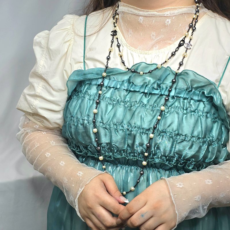 (超新♥️購證盒子)CHANEL 黑白珍珠 巴洛克 雙C LOGO 水鑽 長項鍊 毛衣鏈-6