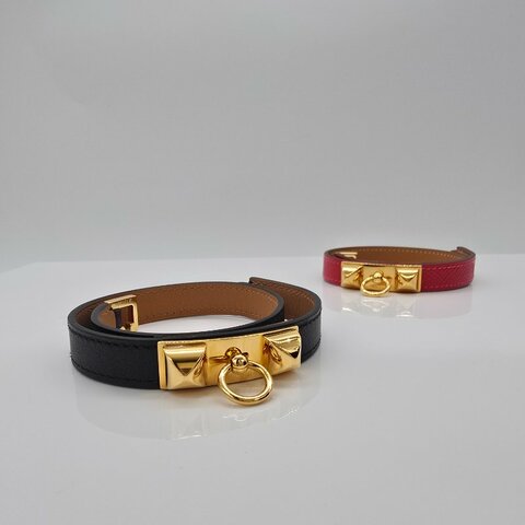 HERMES 小牛皮 RIVALE 雙環手帶 S碼
