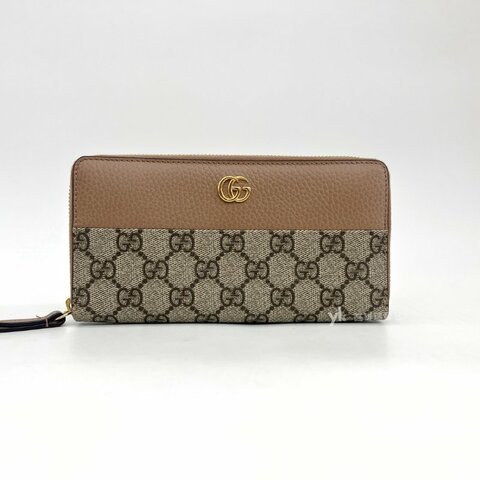 ❣Gucci長夾 藕粉牛皮PVC金釦12卡ㄇ拉長夾