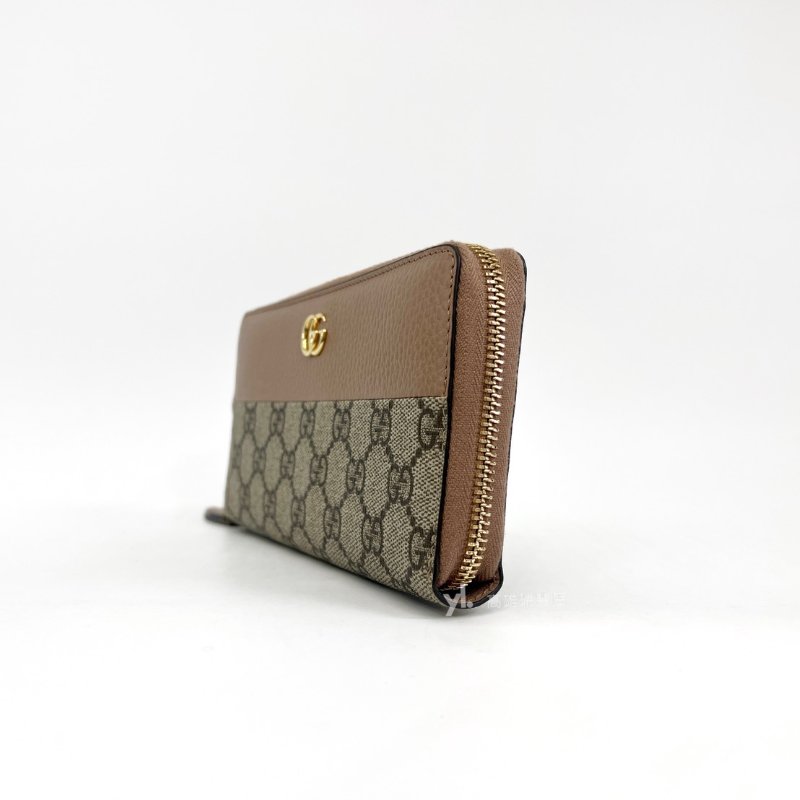 ❣Gucci長夾 藕粉牛皮PVC金釦12卡ㄇ拉長夾-2