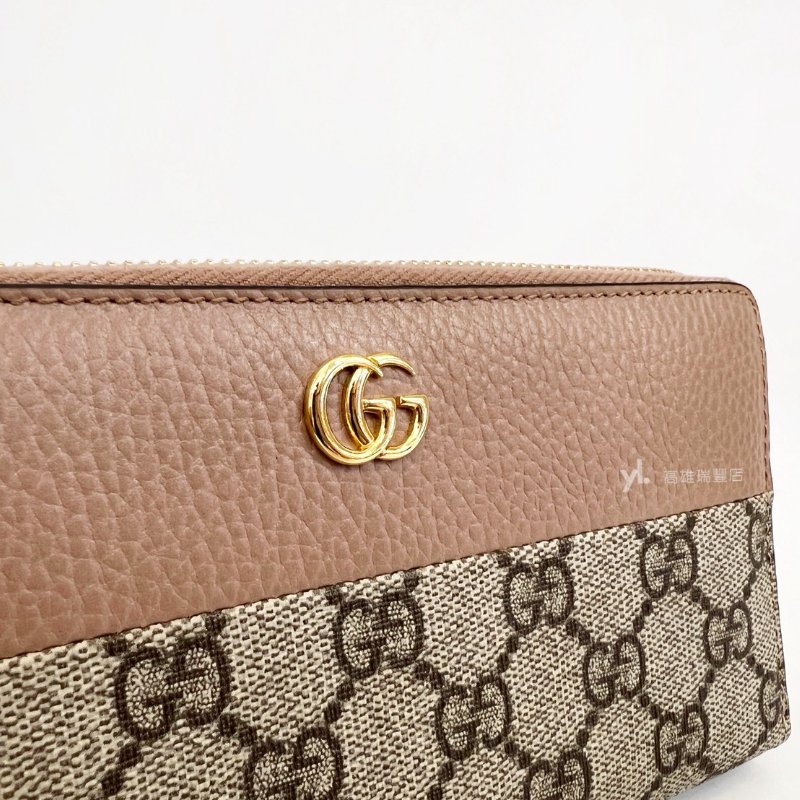 ❣Gucci長夾 藕粉牛皮PVC金釦12卡ㄇ拉長夾-7