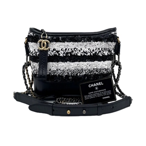 「JL精品代購」97新 Chanel 香奈兒 黑白亮片 流浪包