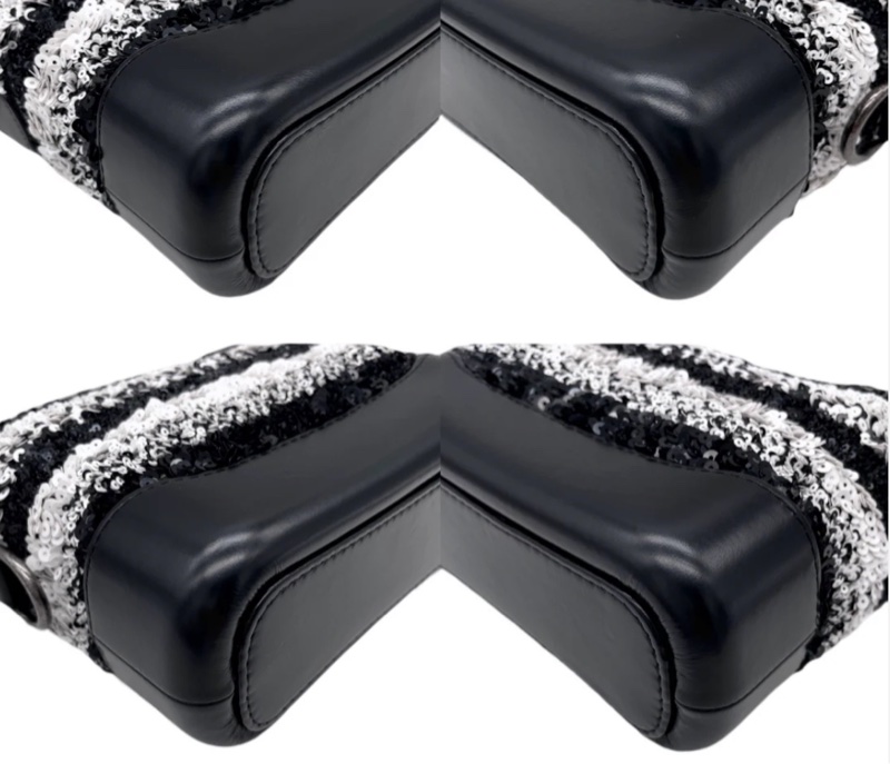 「JL精品代購」97新 Chanel 香奈兒 黑白亮片 流浪包-7