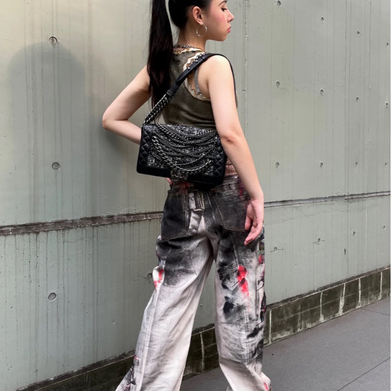 「JL精品代購」9新 Chanel 香奈兒 黑白毛呢鏈條 punk boy包-1