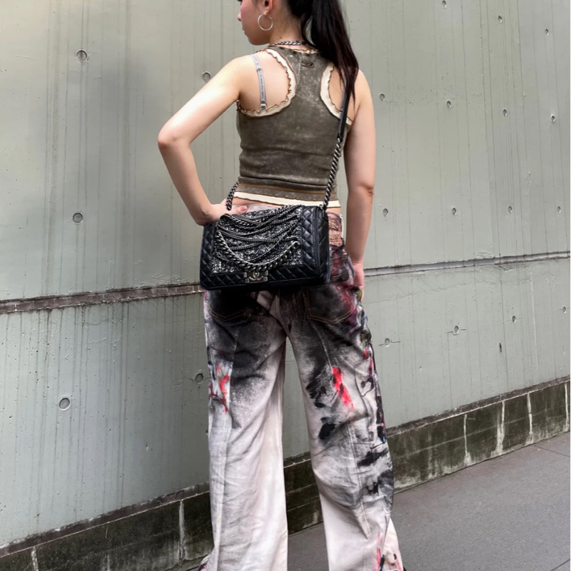 「JL精品代購」9新 Chanel 香奈兒 黑白毛呢鏈條 punk boy包-2