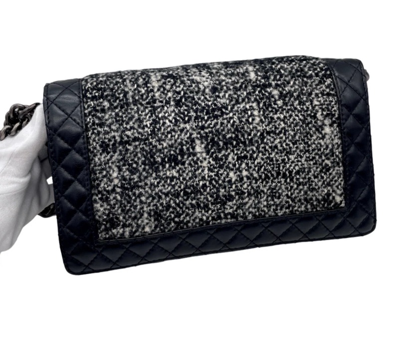 「JL精品代購」9新 Chanel 香奈兒 黑白毛呢鏈條 punk boy包-4