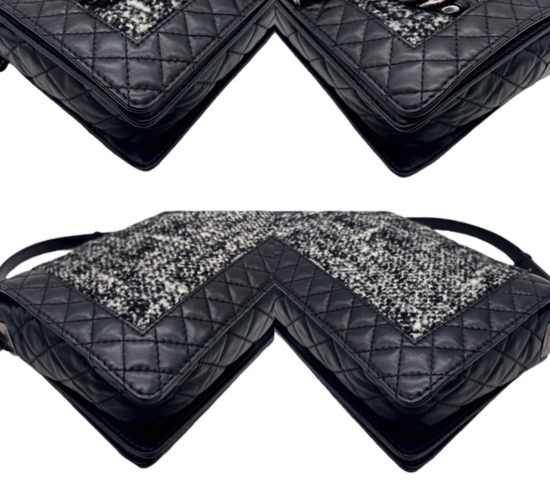 「JL精品代購」9新 Chanel 香奈兒 黑白毛呢鏈條 punk boy包-6