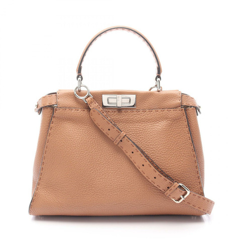 FENDI Peekaboo Regular Selleria 單肩包 手提包 皮革 棕色 二手 斜背包