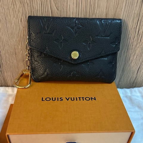 專櫃正品Louis Vuitton LV M60633 經典花紋全皮革壓紋鑰匙零錢包.黑