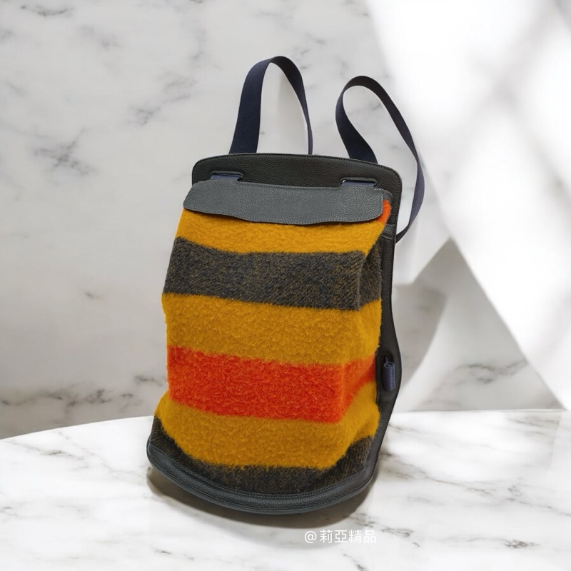 莉亞精品♡ Hermes 毛呢撞色後背包 二手美包-0