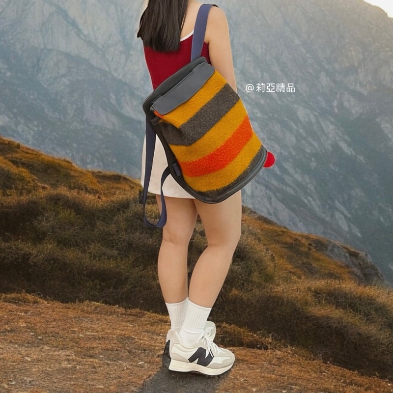 莉亞精品♡ Hermes 毛呢撞色後背包 二手美包-1