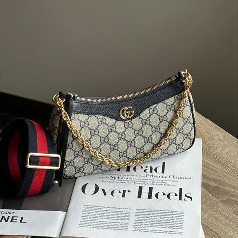 ‎˗ˏˋ 小資族首選 º· 𓈒꙳ ‎˖ Gucci 閒置未使用 Ophidia 深藍牛皮 金鏈 腋下包 斜背包