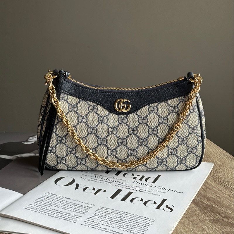 ˗ˏˋ 小資族首選 º· 𓈒꙳ ˖ Gucci 閒置未使用 Ophidia 深藍牛皮 金鏈 腋下包 斜背包-1