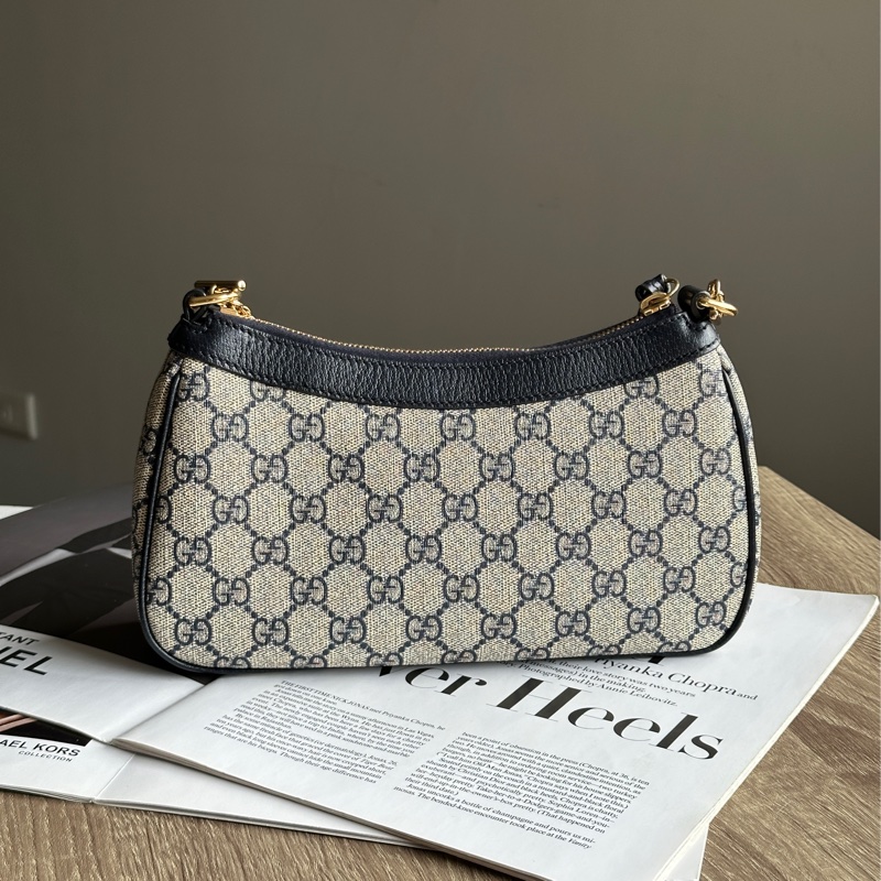 ˗ˏˋ 小資族首選 º· 𓈒꙳ ˖ Gucci 閒置未使用 Ophidia 深藍牛皮 金鏈 腋下包 斜背包-3