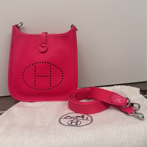 Hermès mini Evelyne 16 極致粉糖果粉桃紅色銀釦D刻2019