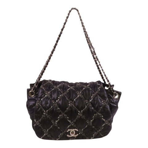 CHANEL 尼龍Chain Shoulder銀扣鏈帶肩背袋