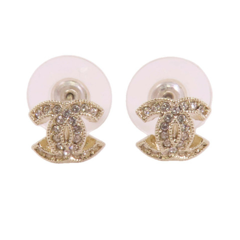 CHANEL 金屬/水鑽CC Earrings金扣耳環