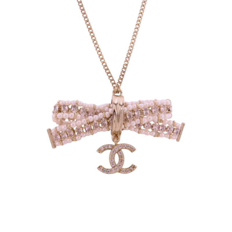 CHANEL 金屬/仿珍珠Necklace金扣項鏈-0