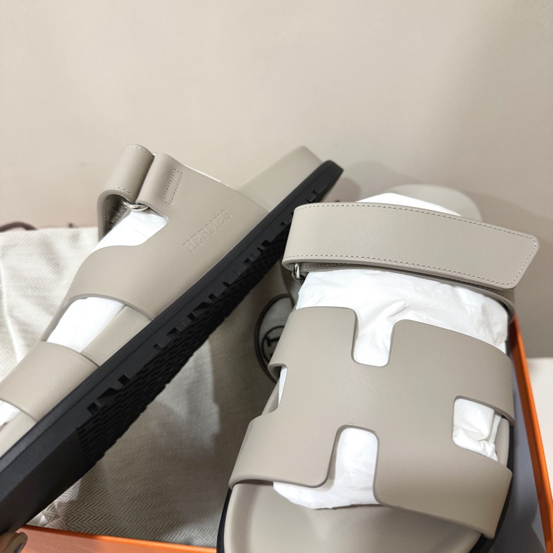 hermes chypre涼鞋 二舅拖鞋 黃金尺寸39 黑色/鵝卵石米色-6