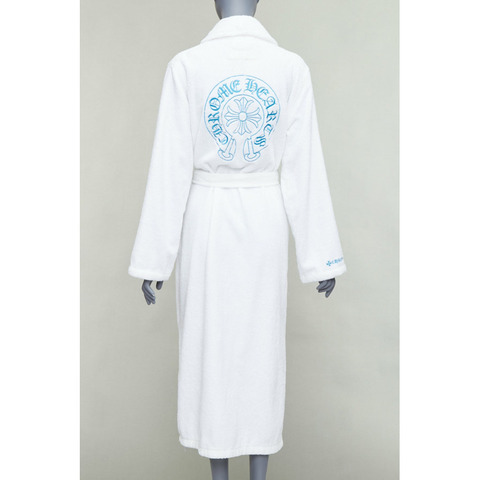 rare CHROME HEARTS white turkish cotton blue embroidery logo robe S