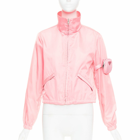 PRADA 2020 Re-Nylon pink nylon logo triangle pouch crop anorak IT38 XS