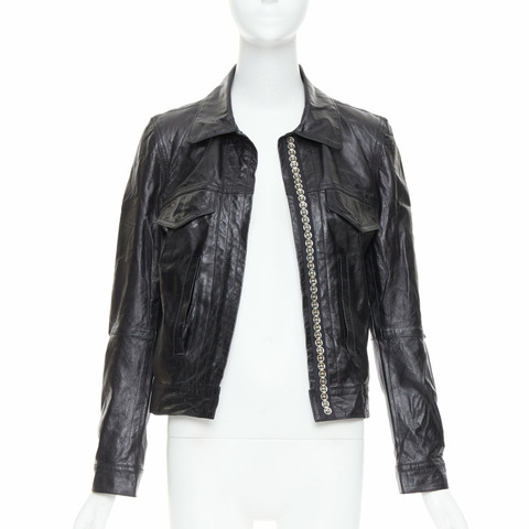 ANN DEMEULEMEESTER Vintage cow leather snap button cropped jacket FR36 S