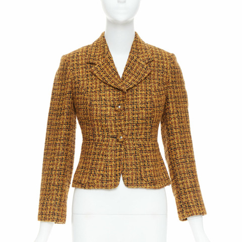 VERSACE Jeans Couture Vintage yellow tweed Medusa button cropped blazer jacket IT38 XS