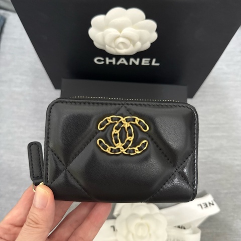 全新chanel 19黑金零錢包