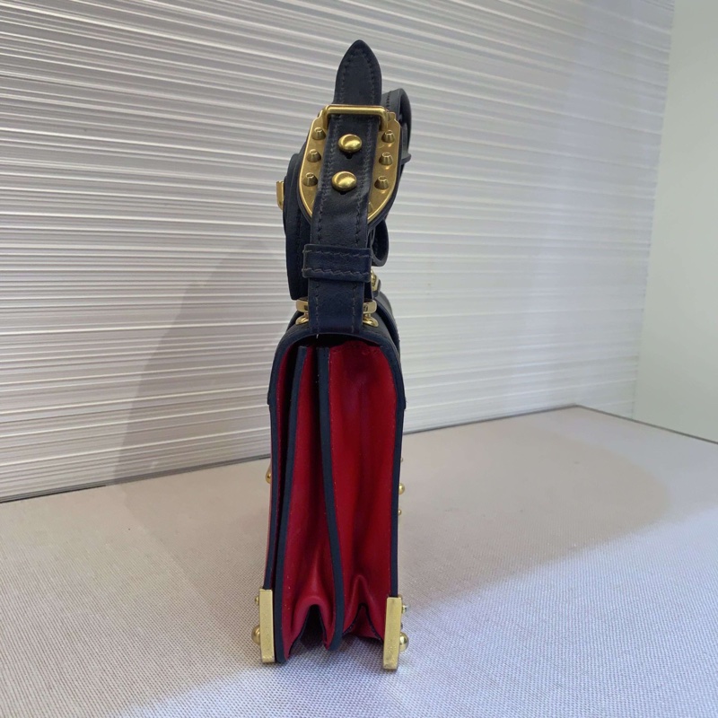 98新 普拉達PRADA cahier紅拼黑斜挎宮廷盒子包-2
