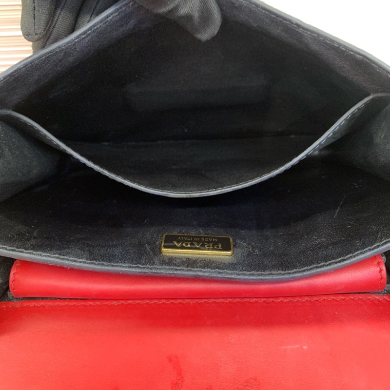 98新 普拉達PRADA cahier紅拼黑斜挎宮廷盒子包-10