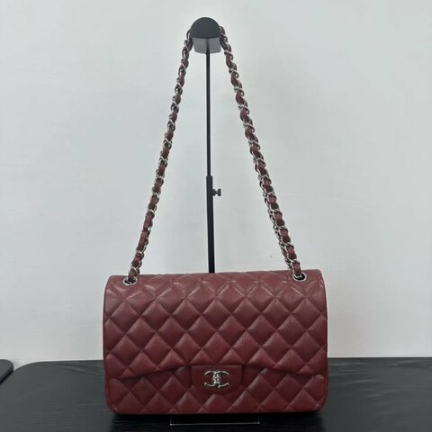 CHANEL 銀扣紅色CF大號jumbo肩背斜背包 30*19.5*10 98新配件塵袋