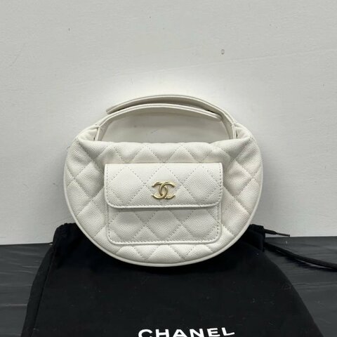 CHANEL 23b白色金扣呼啦圈18*10*7 全新閒置配件塵袋